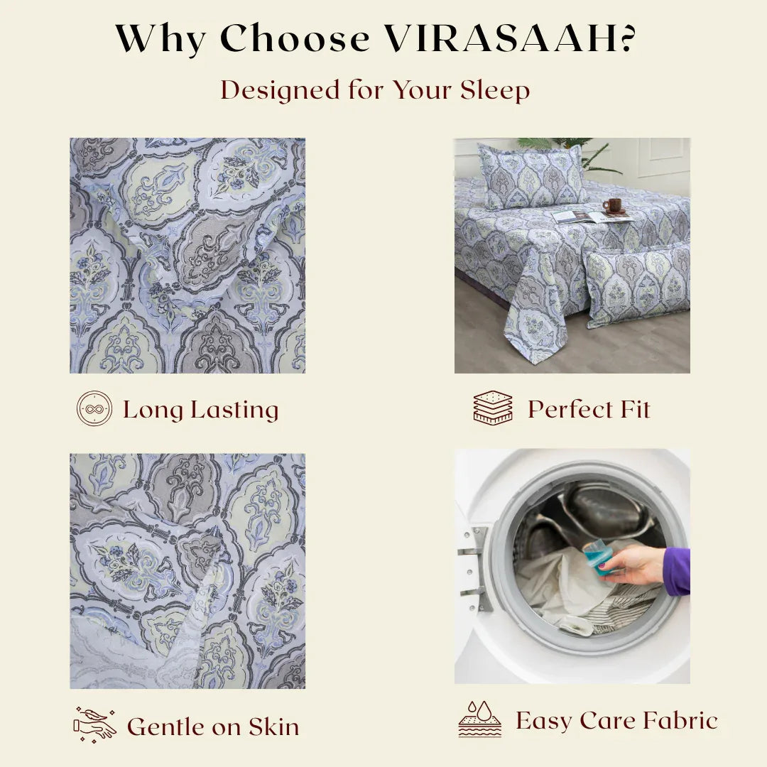 Royale Spread - Mercerized Cotton Bedsheet with two pillowcases | colorful - VIRASAAH