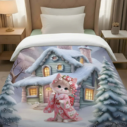 Rivaan Fairy Tale Snowcat Comforter – Premium Single Bed Comforter for Kids - VIRASAAH