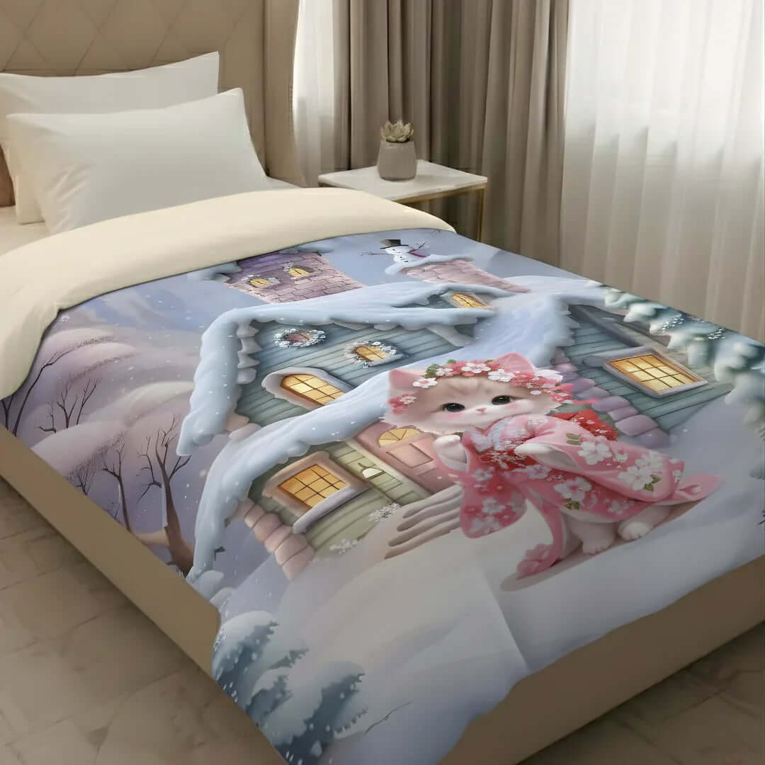 Rivaan Fairy Tale Snowcat Comforter – Premium Single Bed Comforter for Kids - VIRASAAH
