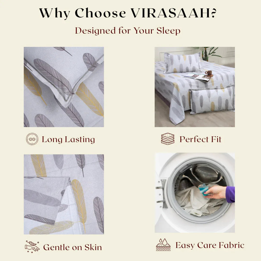 Royale Spread - Mercerized Cotton Bedsheet with two pillowcases | Cream - VIRASAAH