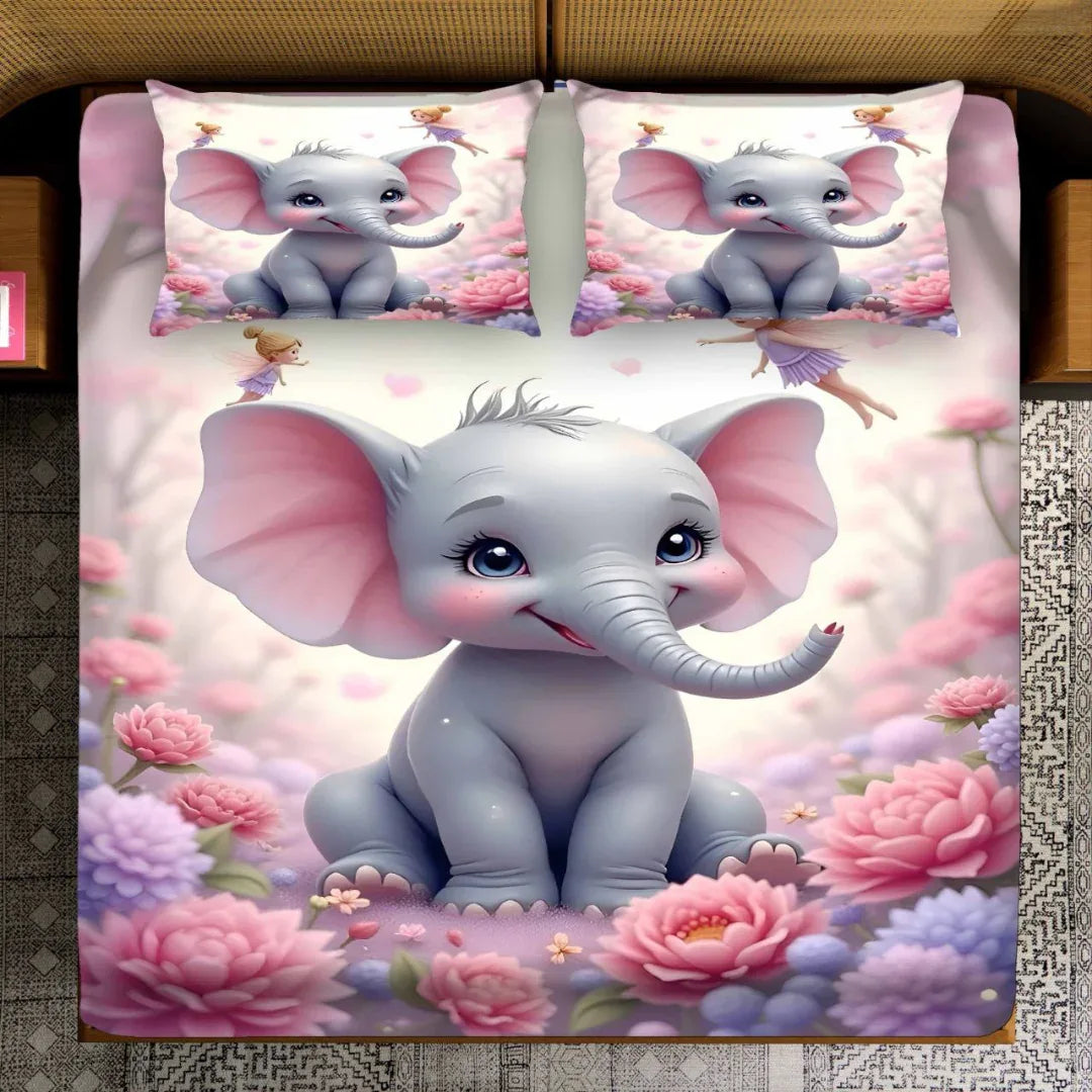Fairy Tale Baby Elephant Double Bedsheet Set – Pink - VIRASAAH