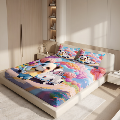 Fairy Tale Cute Panda 7D Bedsheet  Set – Blue