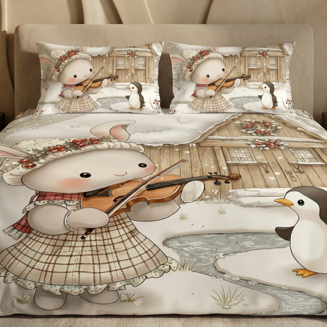 Fairy Tale Rabbit 7D Bedsheet Set – White