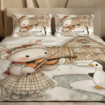 Fairy Tale Rabbit 7D Bedsheet Set – White