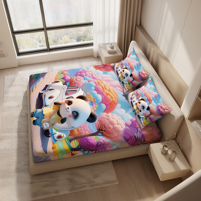 Fairy Tale Cute Panda 7D Bedsheet  Set – Blue
