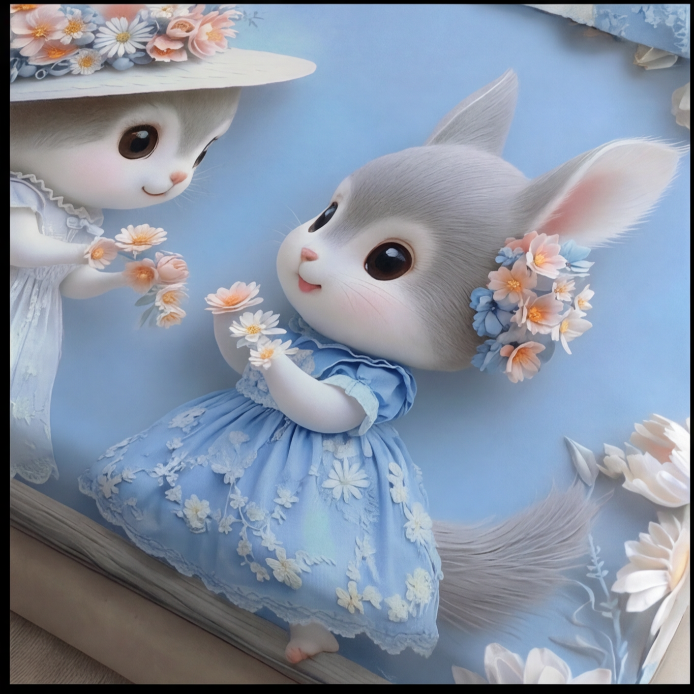Fairy Tale Cute Rabbit 7D Bedsheet Set – Blue