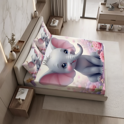 Fairy Tale Baby Elephant 7D Bedsheet Set – Pink