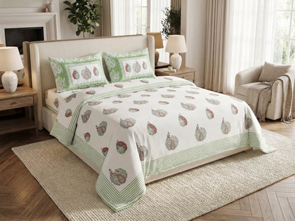 Prabhavati - 350 TC Handblock Pure Cotton Bedsheet Set