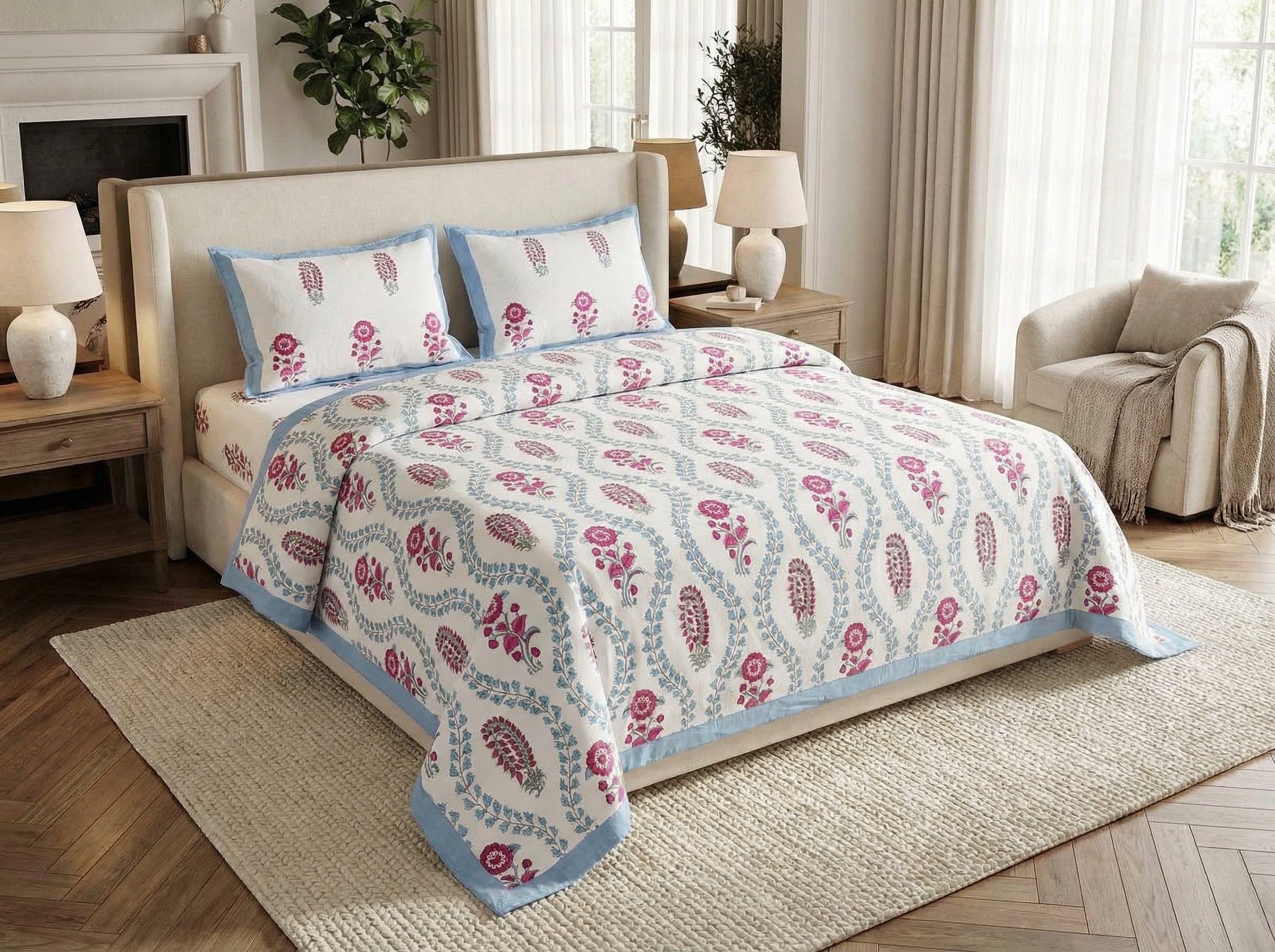 Krabi - 350 TC Handblock Pure Cotton Bedsheet Set