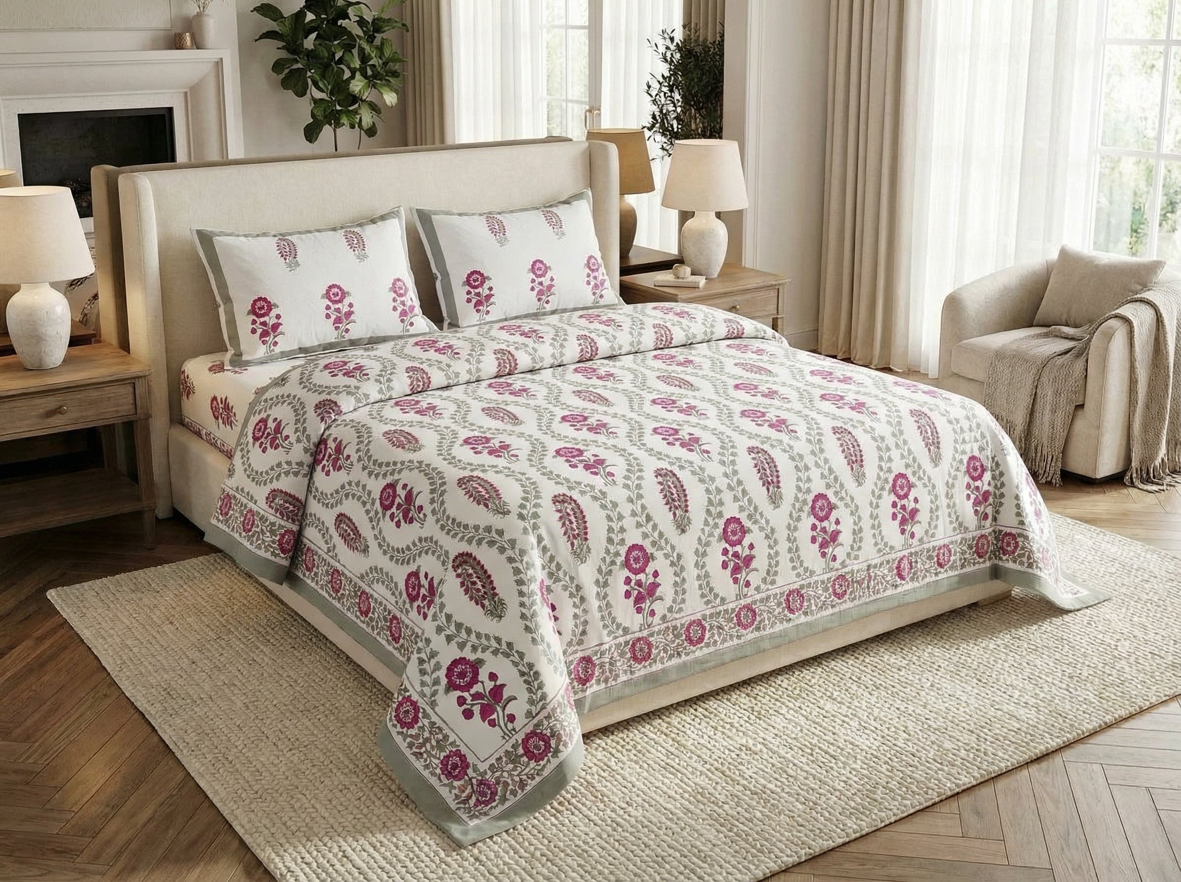 Chola - 350 TC Handblock Pure Cotton Bedsheet Set