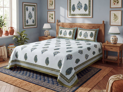Sanju - 350 TC Handblock Printed Pure Cotton Bedsheet Set