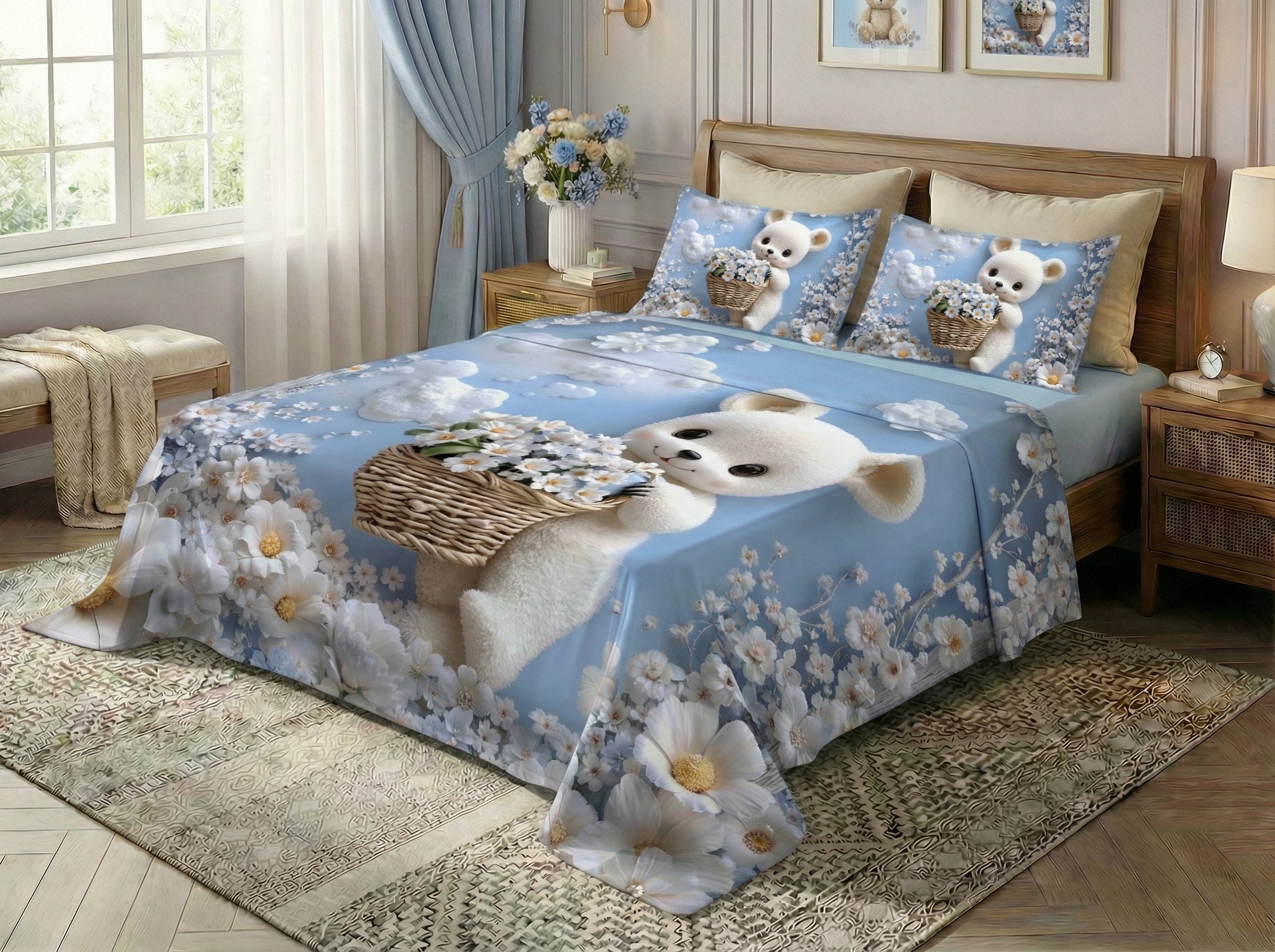 Fairy Tale Cozy Teddy 7D Bedsheet Set – Blue