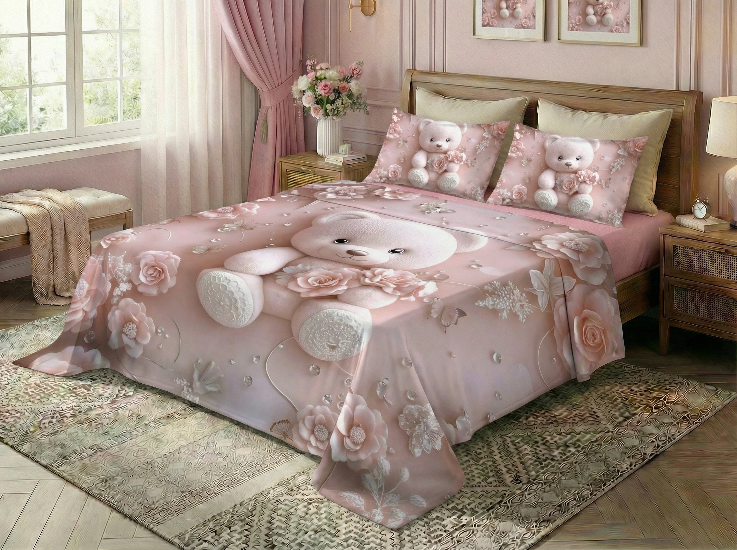 Fairy Tale Baby Teddy 7D Bedsheet Set – Pink