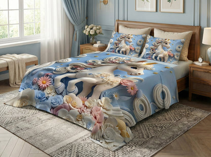 Fairy Tale Unicorn 7D Bedsheet Set – Blue