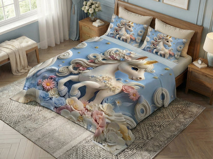 Fairy Tale Unicorn 7D Bedsheet Set – Blue