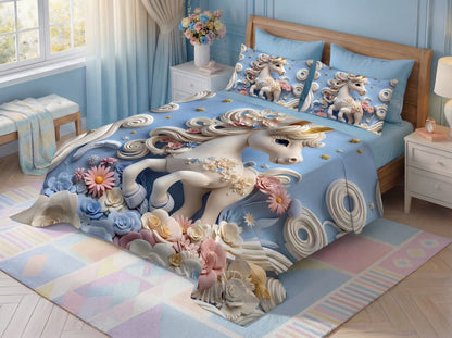 Fairy Tale Unicorn 7D Bedsheet Set – Blue