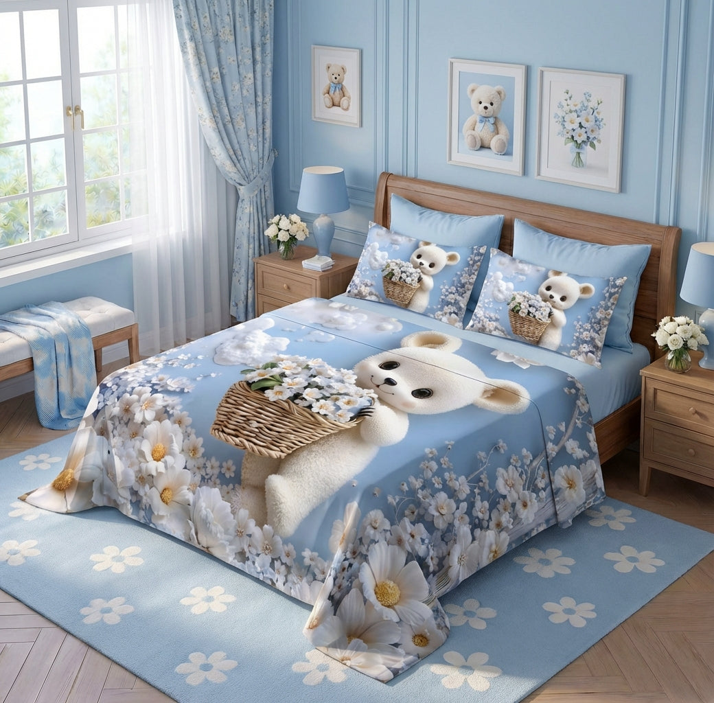 Fairy Tale Cozy Teddy 7D Bedsheet Set – Blue