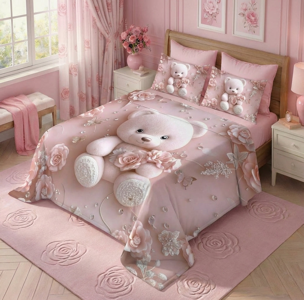 Fairy Tale Baby Teddy 7D Bedsheet Set – Pink
