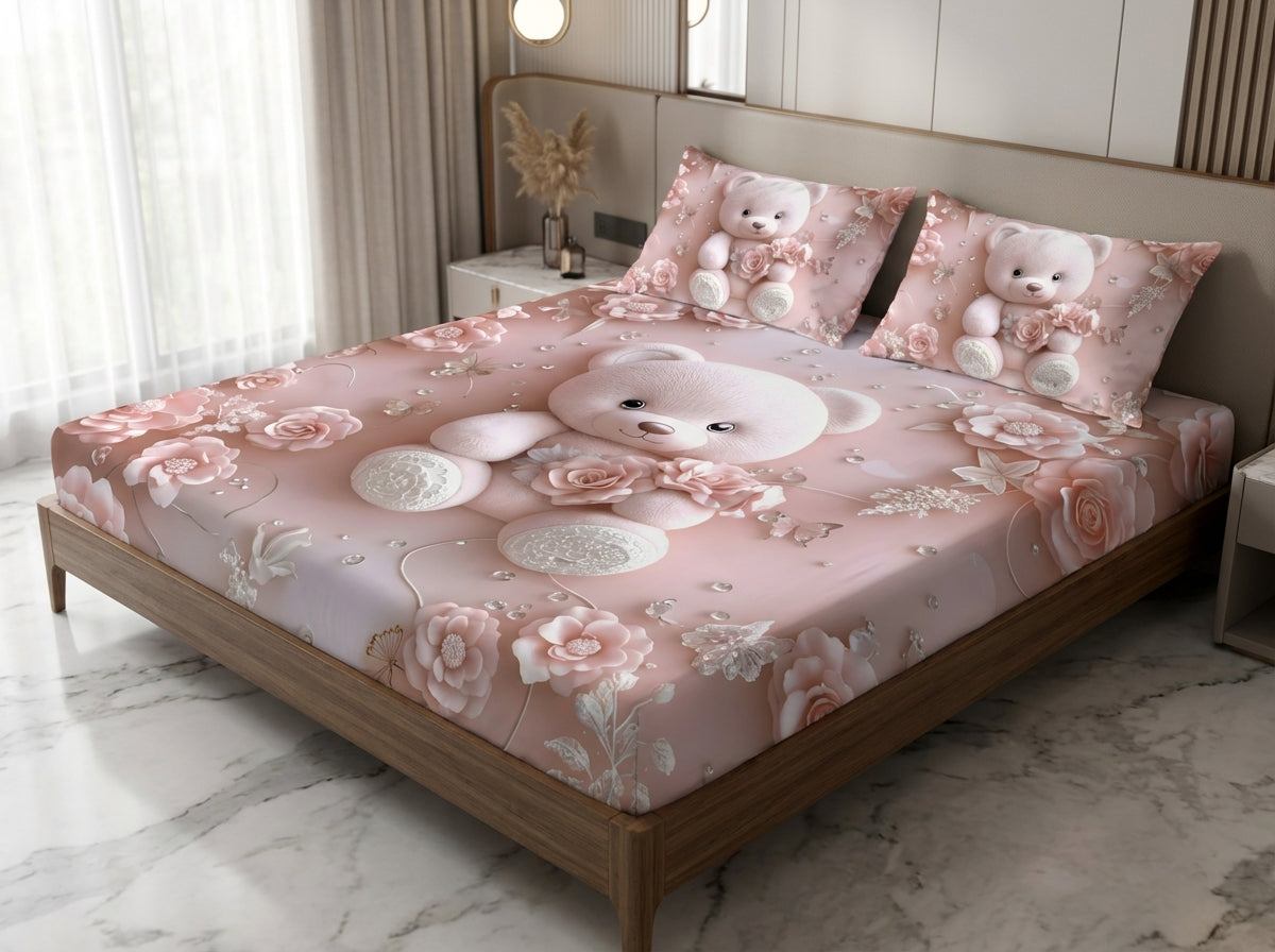Fairy Tale Baby Teddy 7D Bedsheet Set – Pink