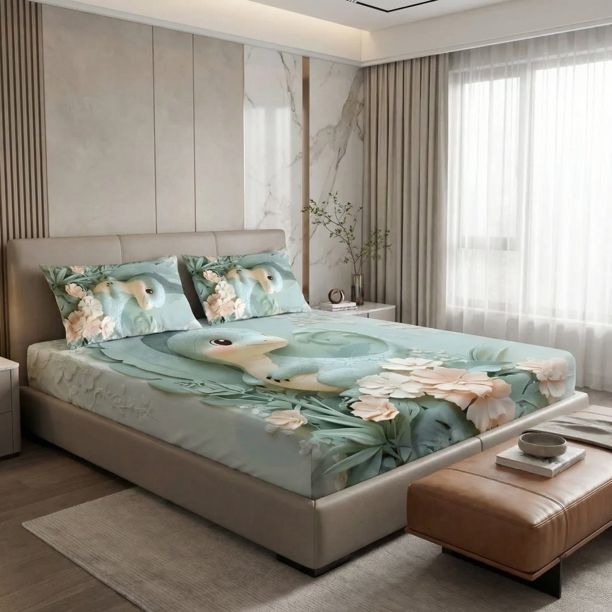 Fairy Tale Dragon 7D Bedsheet Set – Sage Green