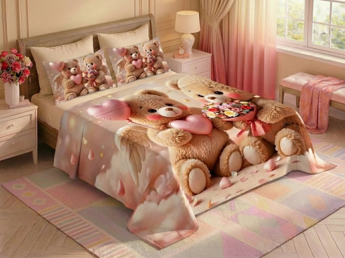 Fairy Tale Blush Bear 7D Bedsheet Set - Pink