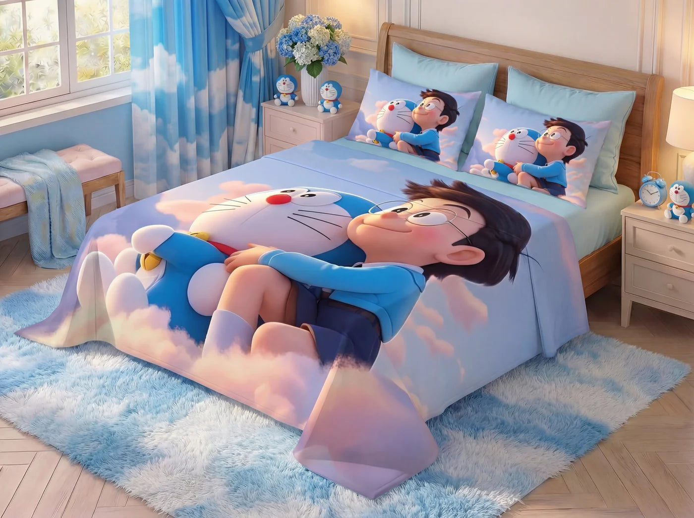 Fairy Tale Doraemon 7D Bedsheet Set - (blue)