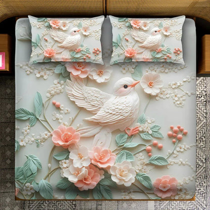 Fairy Tale Bird Double Bedsheet Set – Ivory Peach - VIRASAAH