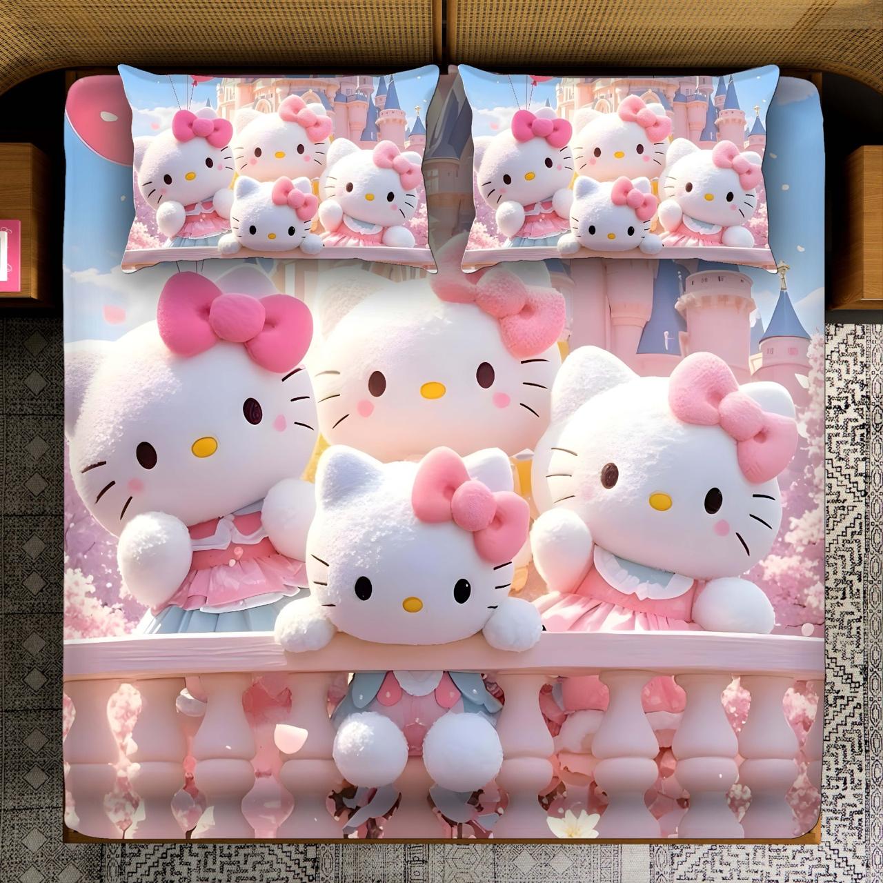 Fairy Tale Kitty Bliss 7D Bedsheet set - pink