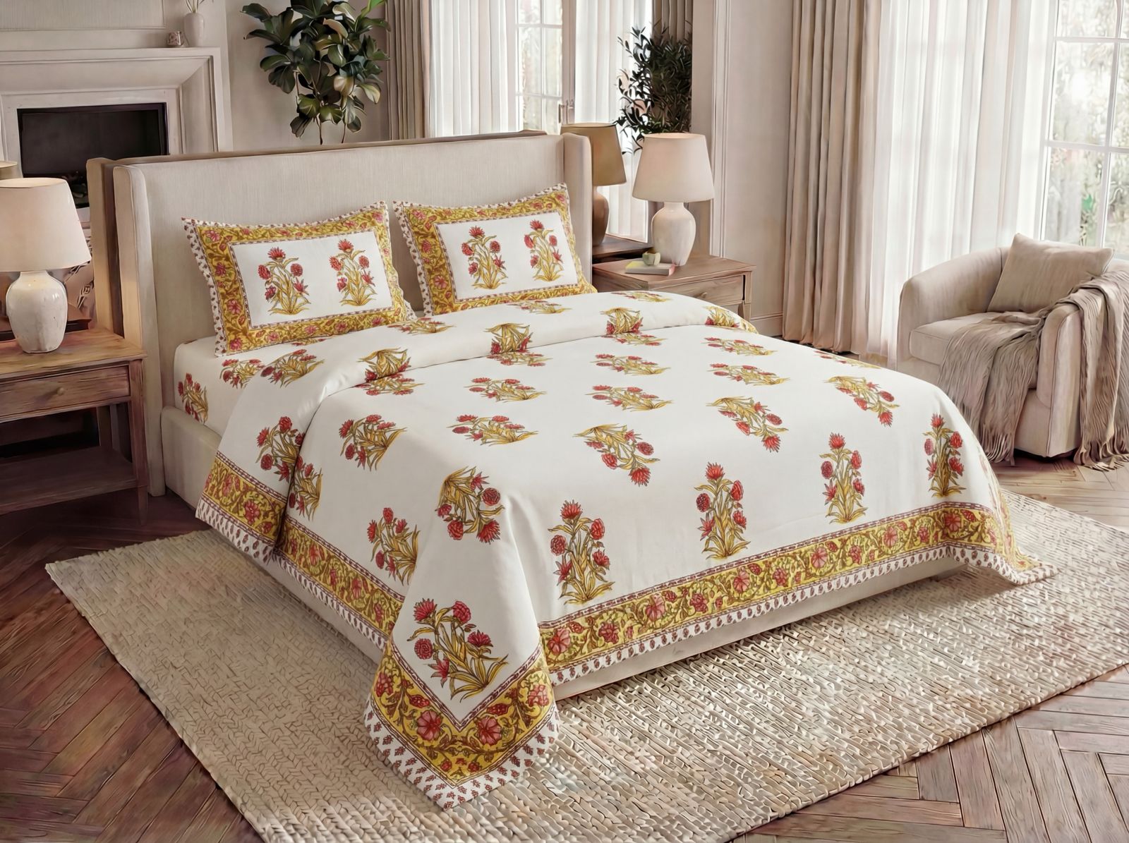 Anokhi - 350 TC Handblock Pure Cotton Bedsheet set