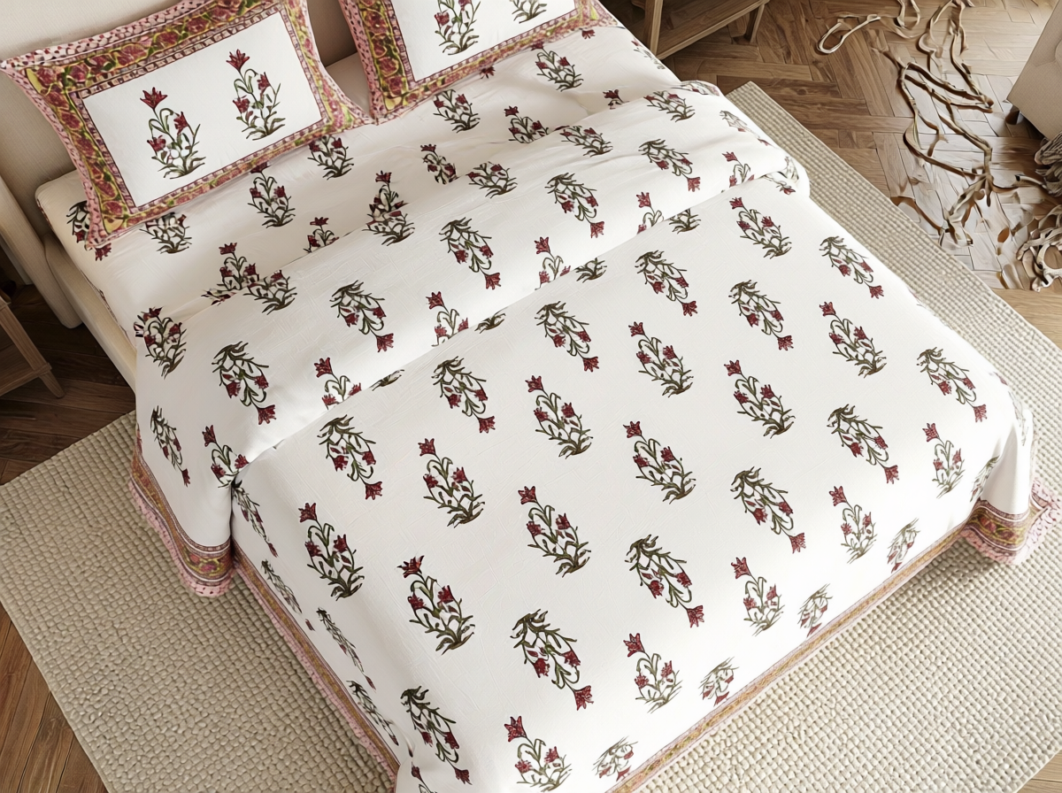 Mundari - 350 TC Handblock Pure Cotton Bedsheet Set