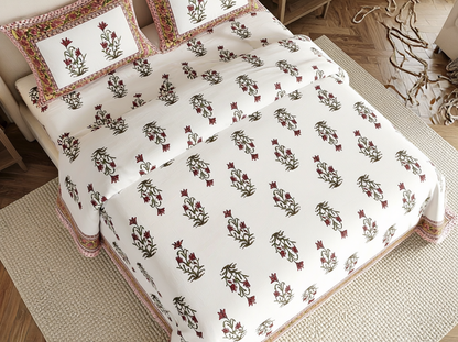 Mundari - 350 TC Handblock Pure Cotton Bedsheet Set