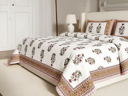 Mundari - 350 TC Handblock Pure Cotton Bedsheet Set