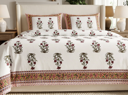 Mundari - 350 TC Handblock Pure Cotton Bedsheet Set