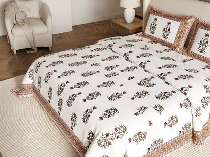 Mundari - 350 TC Handblock Pure Cotton Bedsheet Set