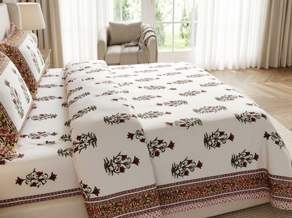 Mundari - 350 TC Handblock Pure Cotton Bedsheet Set