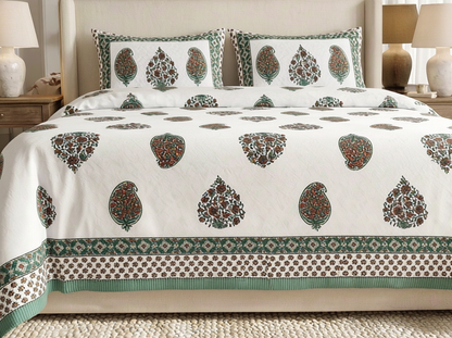 Rangrekha - 350 TC Handblock Pure Cotton Bedsheet Set