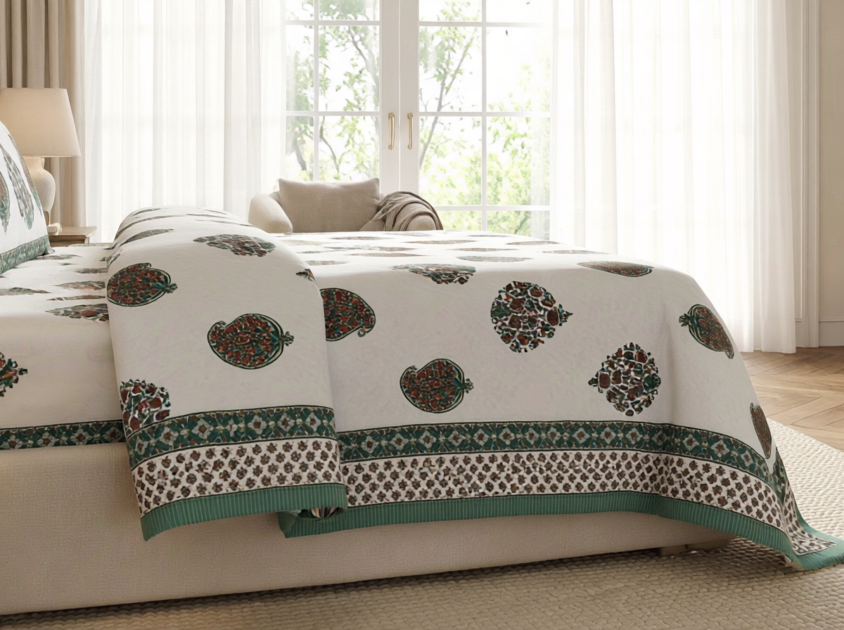 Rangrekha - 350 TC Handblock Pure Cotton Bedsheet Set