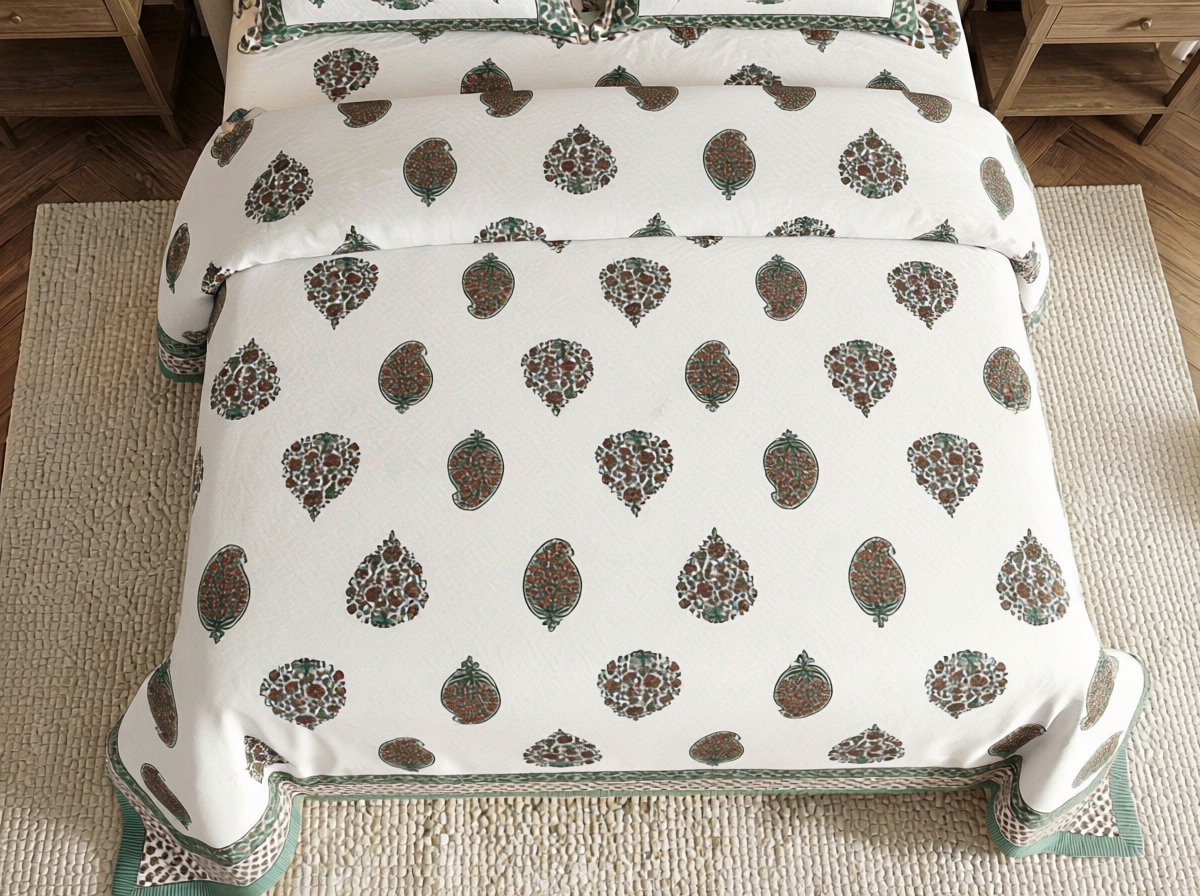 Rangrekha - 350 TC Handblock Pure Cotton Bedsheet Set