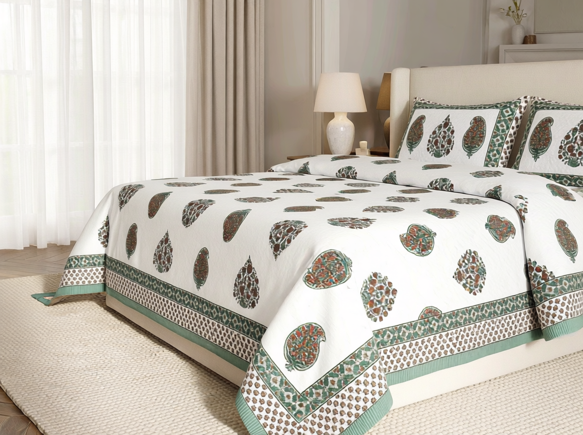 Rangrekha - 350 TC Handblock Pure Cotton Bedsheet Set