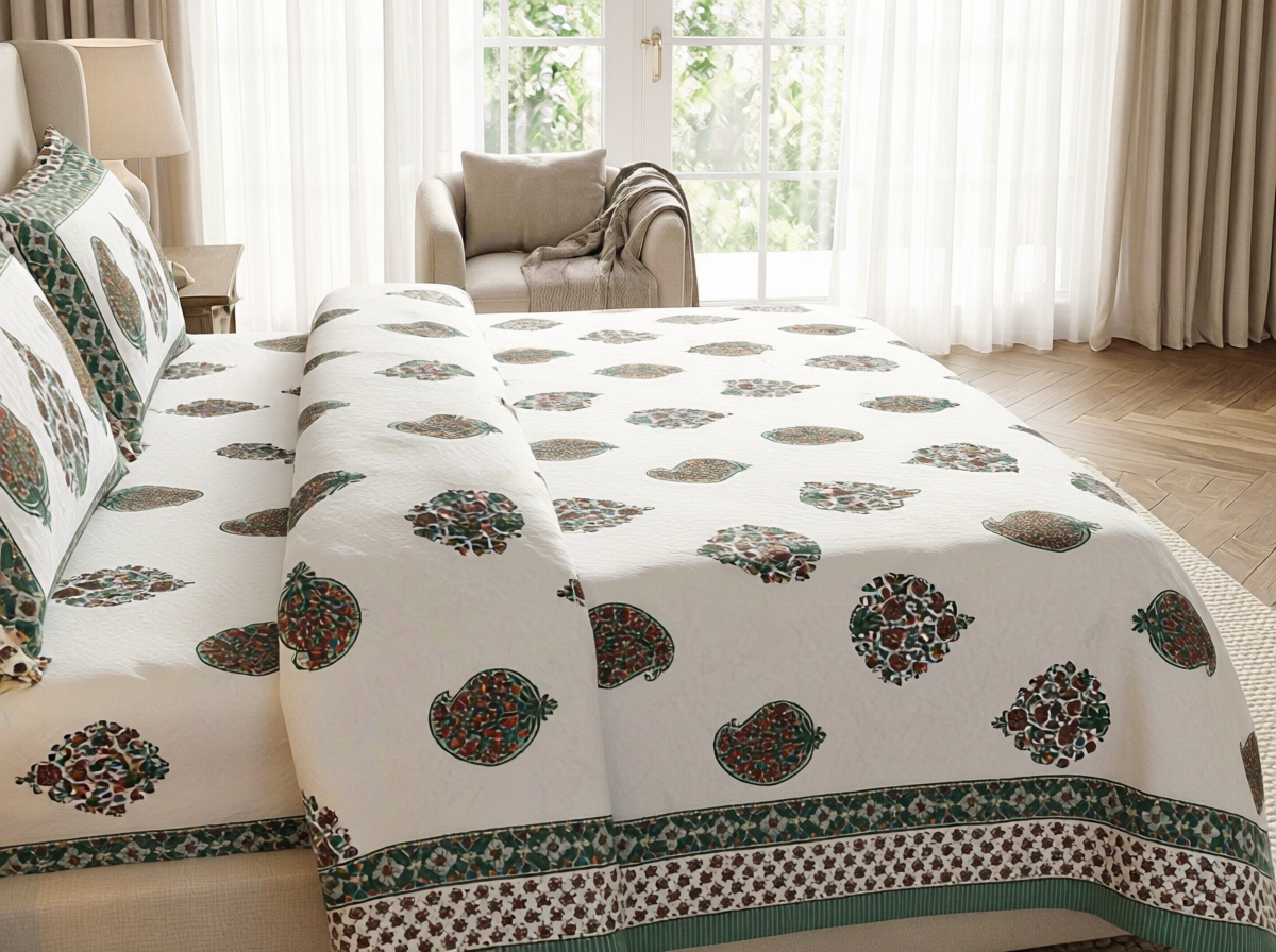 Rangrekha - 350 TC Handblock Pure Cotton Bedsheet Set