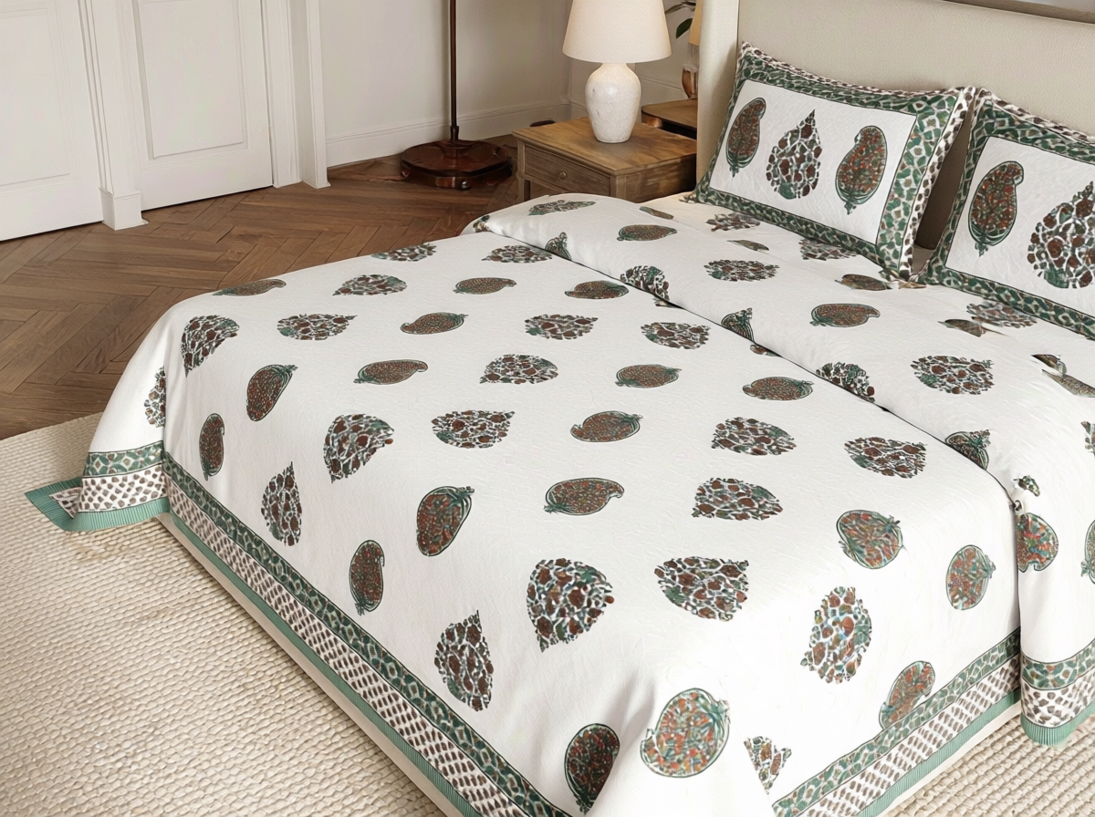 Rangrekha - 350 TC Handblock Pure Cotton Bedsheet Set