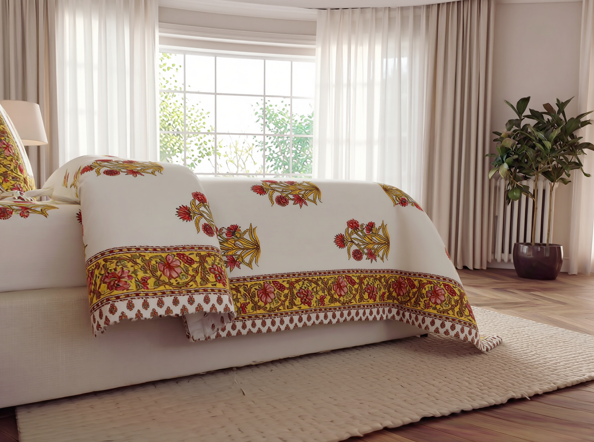 Anokhi - 350 TC Handblock Pure Cotton Bedsheet set