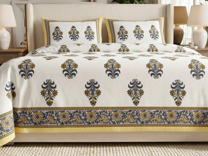 Kesari - 350 TC Handblock Pure Cotton Bedsheet Set