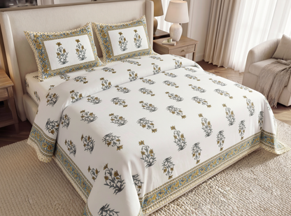 Rajwara - 350 TC Handblock Pure Cotton Bedsheet Set