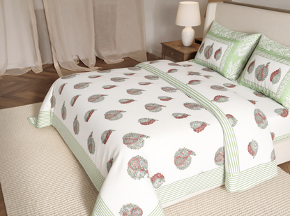 Prabhavati - 350 TC Handblock Pure Cotton Bedsheet Set