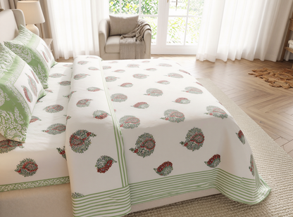 Prabhavati - 350 TC Handblock Pure Cotton Bedsheet Set