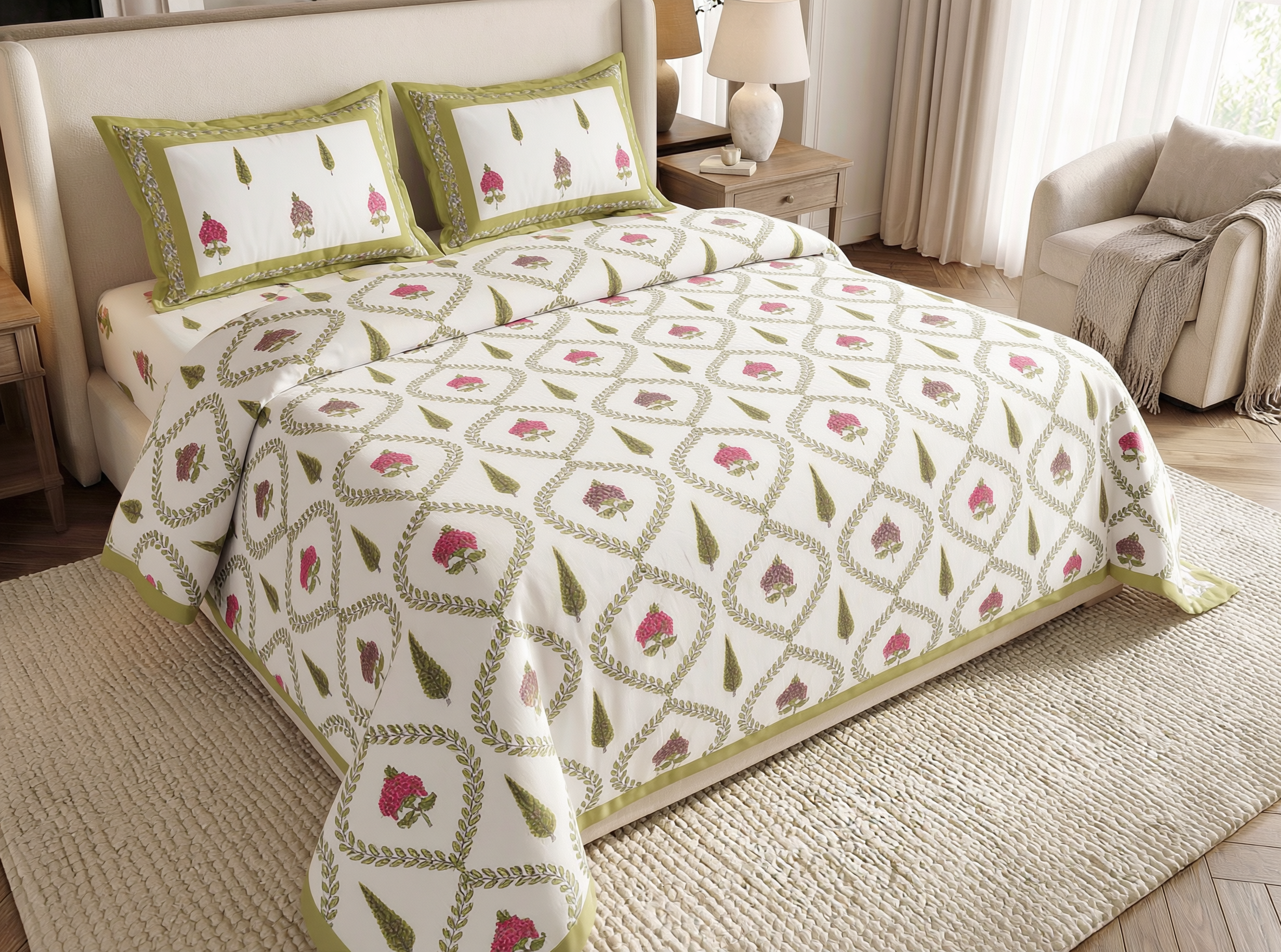 Sanskriti - 350 TC Handblock Pure Cotton Bedsheet Set