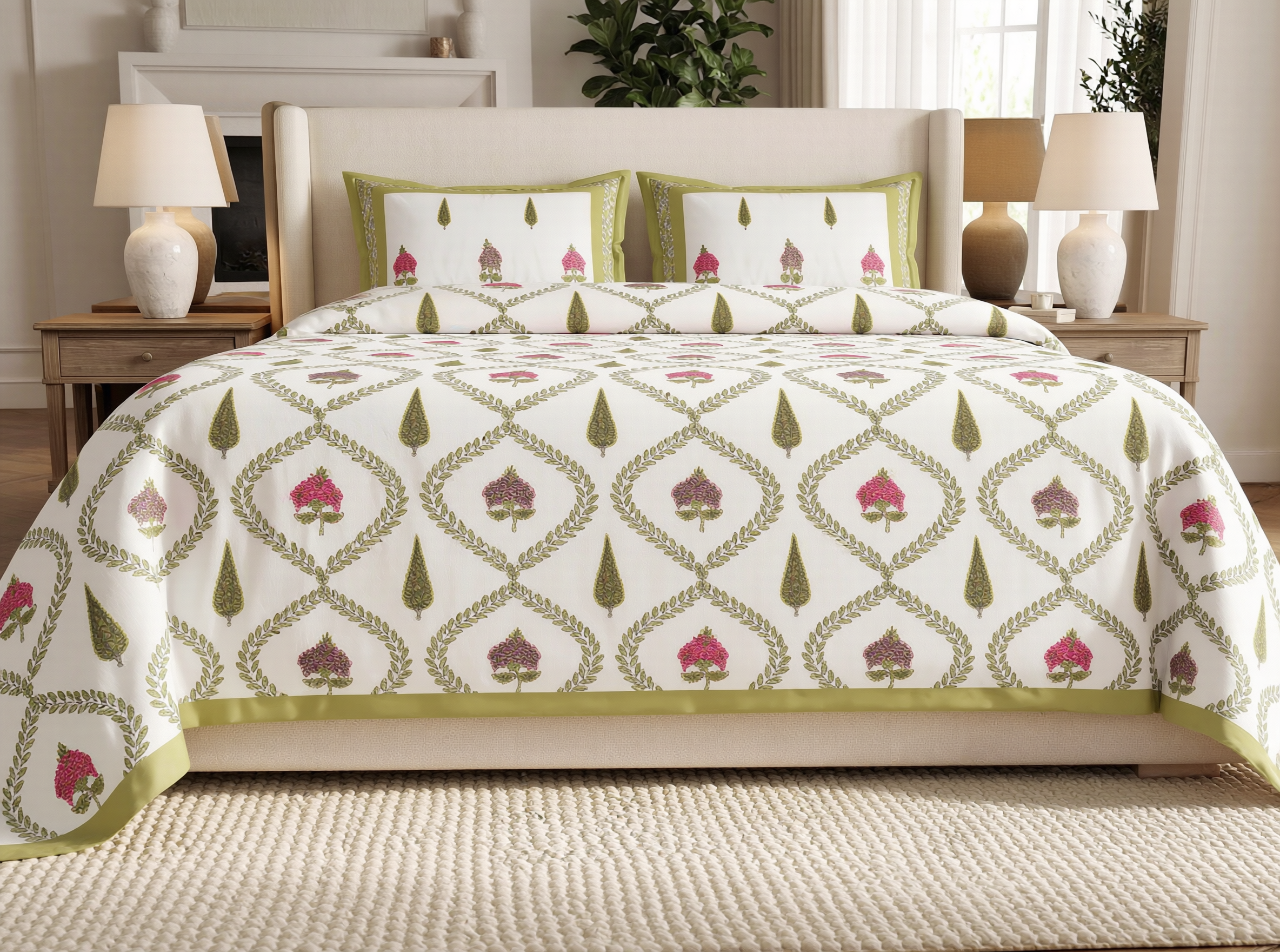 Sanskriti - 350 TC Handblock Pure Cotton Bedsheet Set