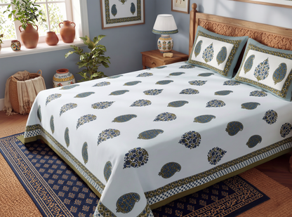 Sanju - 350 TC Handblock Printed Pure Cotton Bedsheet Set