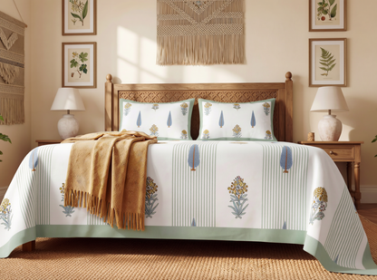 Rajsi - 350 TC Handblock Pure Cotton Bedsheet Set
